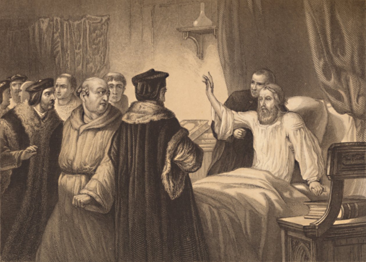 Wycliffe na swoim łóżku chorego zaatakowany przez braci, 1886 autorstwa Herbert Bourne