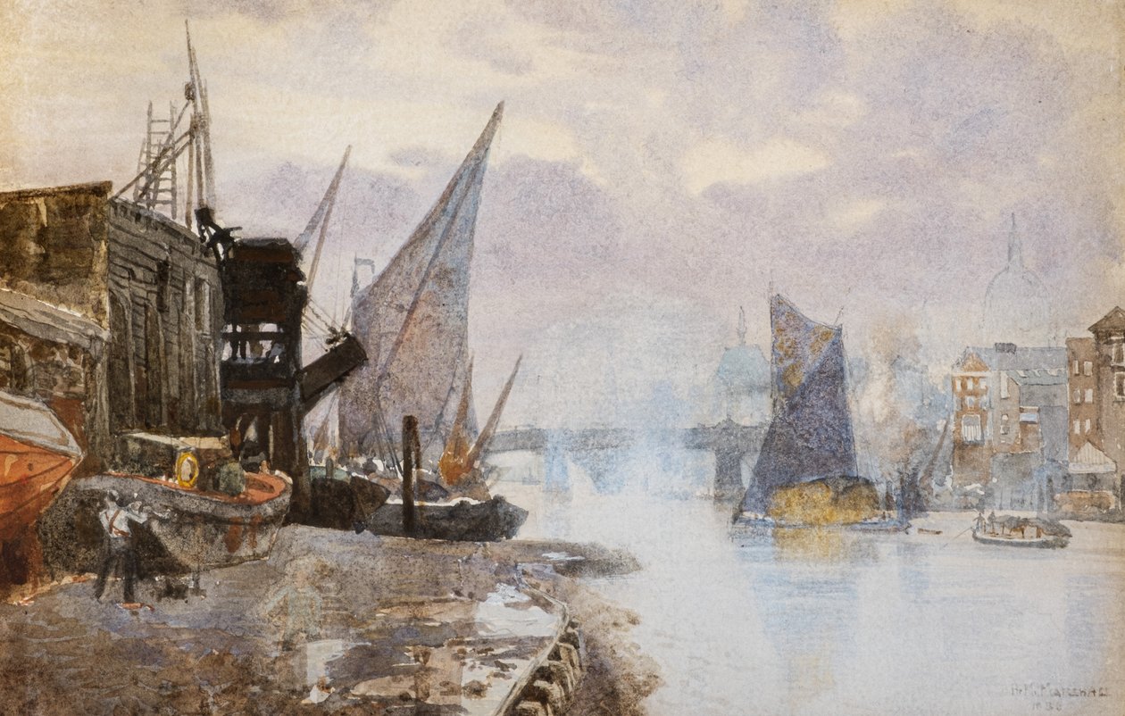 Żegluga na Tamizie przy Bankside, ok. 1884 r. (akwarela) autorstwa Herbert Menzies Marshall