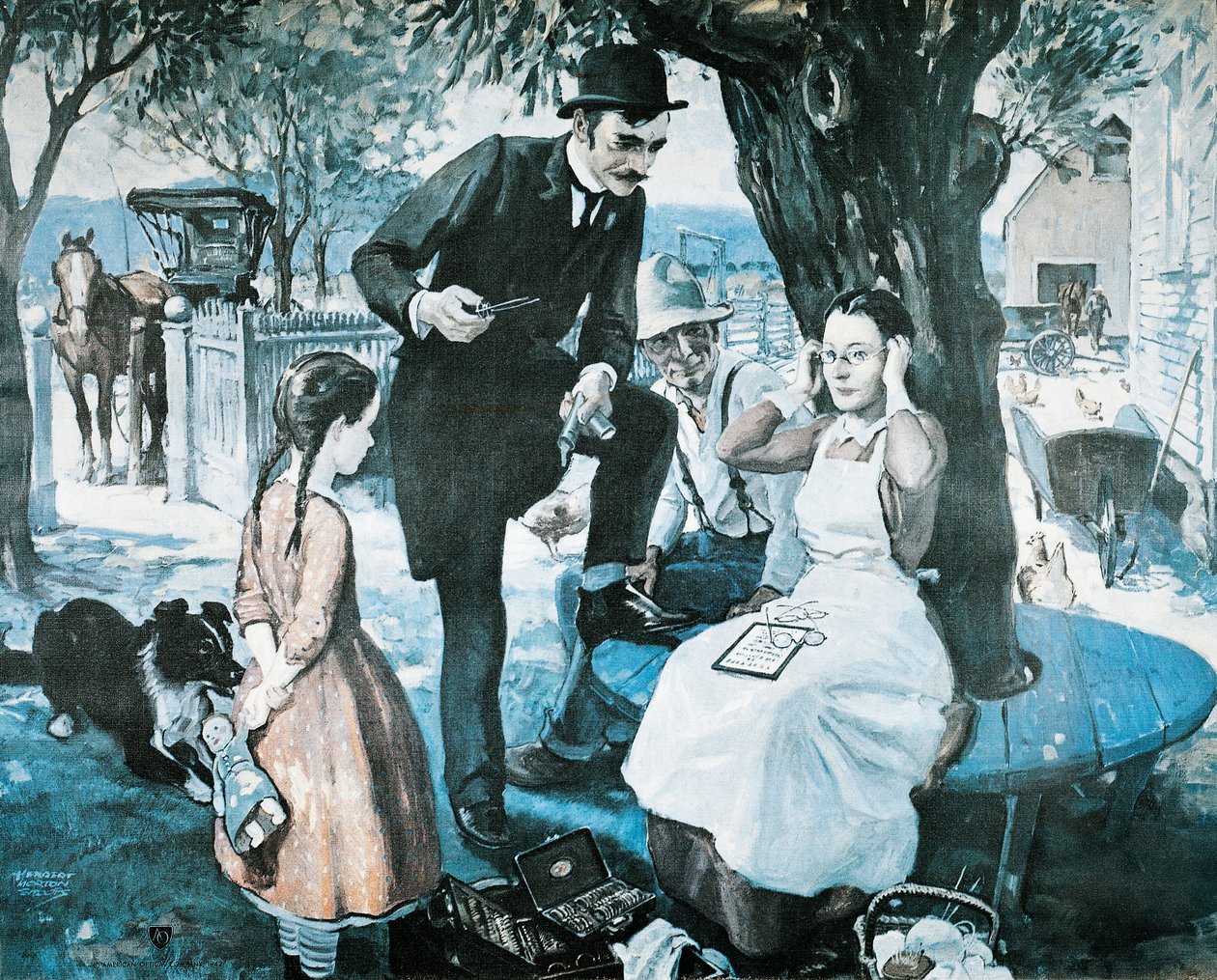 Sprzedawca spektakli pod koniec XIX wieku reklamujący American Optical Company autorstwa Herbert Morton Stoops