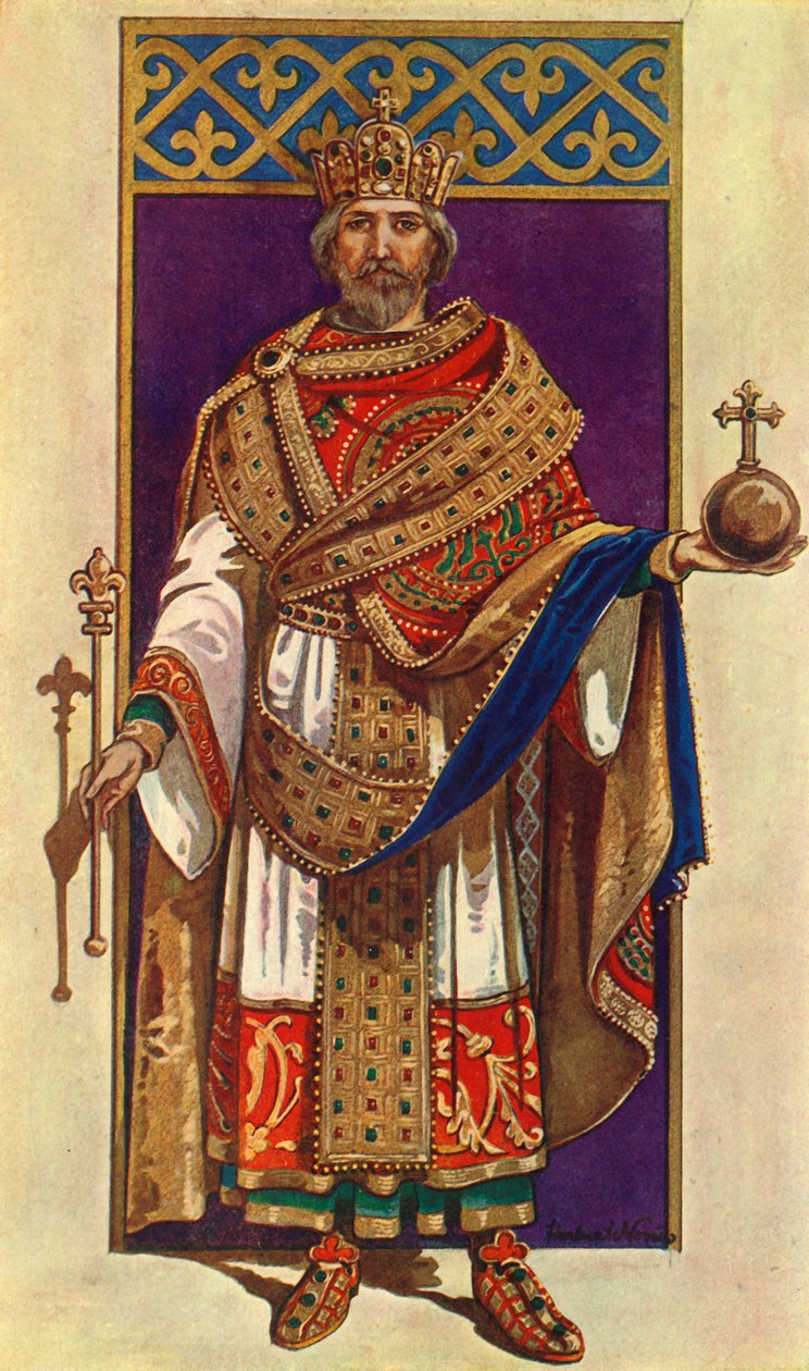 Cesarz Karol Wielki w pełnym stroju państwowym 800 n.e., 1924 r. autorstwa Herbert Norris