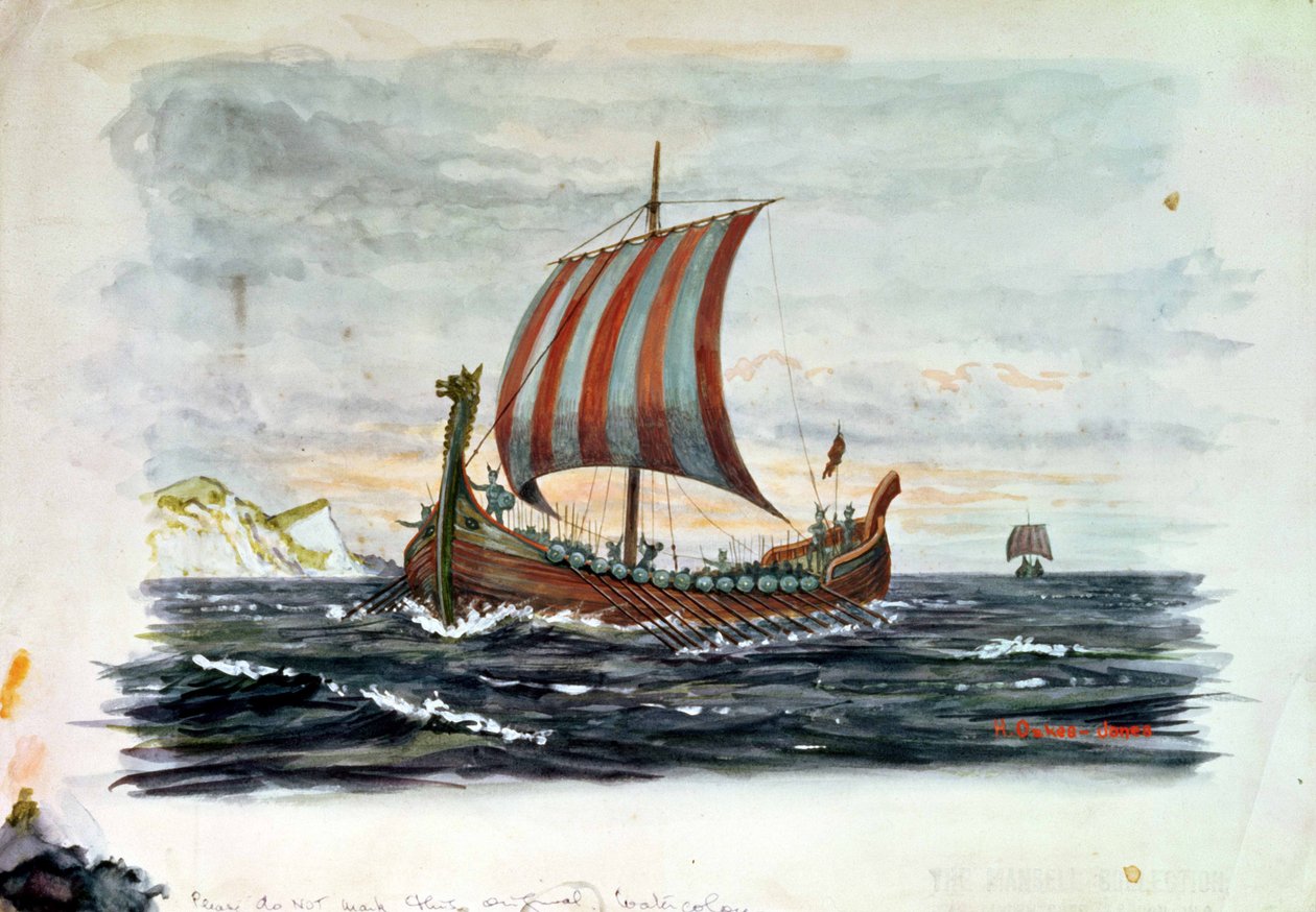 Statek Wikingów (akwarela) autorstwa Herbert Oakes Jones