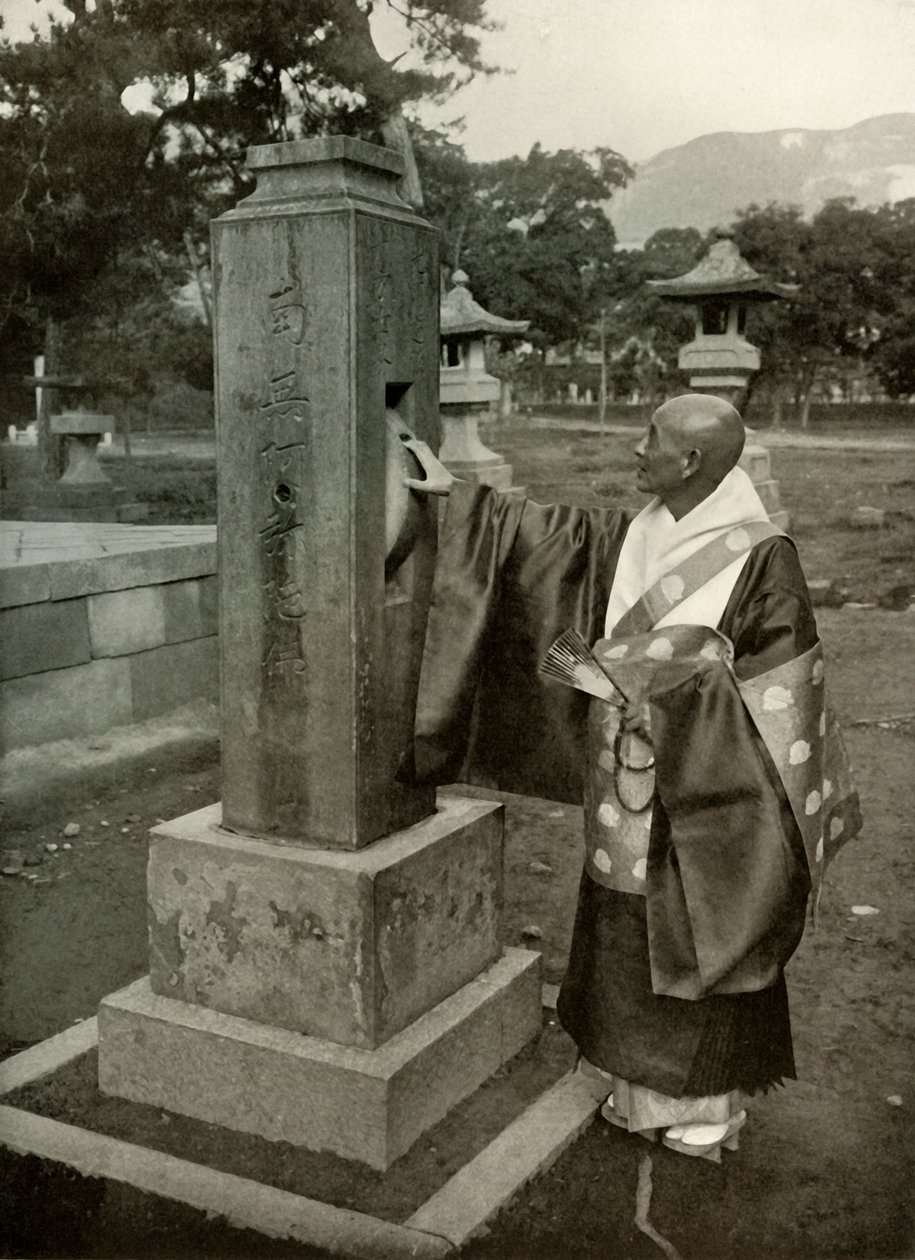 Buddyjski ksiądz i modlitewne koło, 1910. autorstwa Herbert Ponting