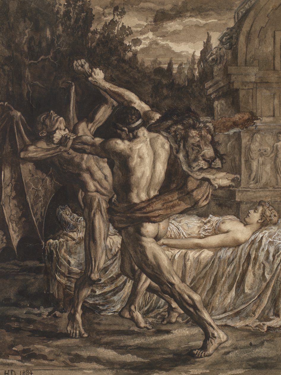 Herkules walczący ze Śmiercią o duszę Alcestis autorstwa Herbert Thomas Dicksee