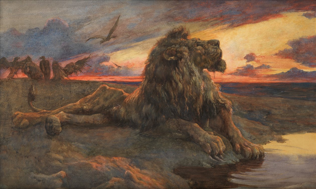 Studium do Umierającego lwa (akwarela) autorstwa Herbert Thomas Dicksee