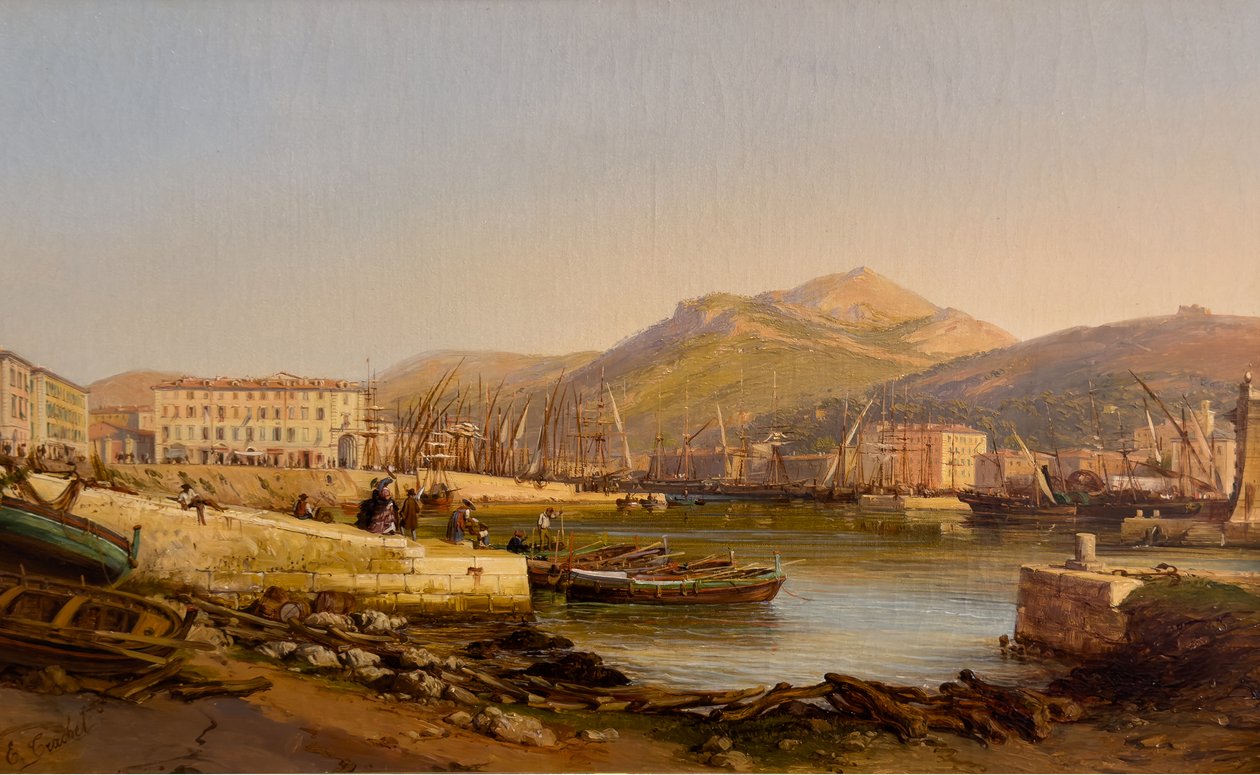 Port w Nicei, około 1860 r. (olej na płótnie) autorstwa Hercule Trachel