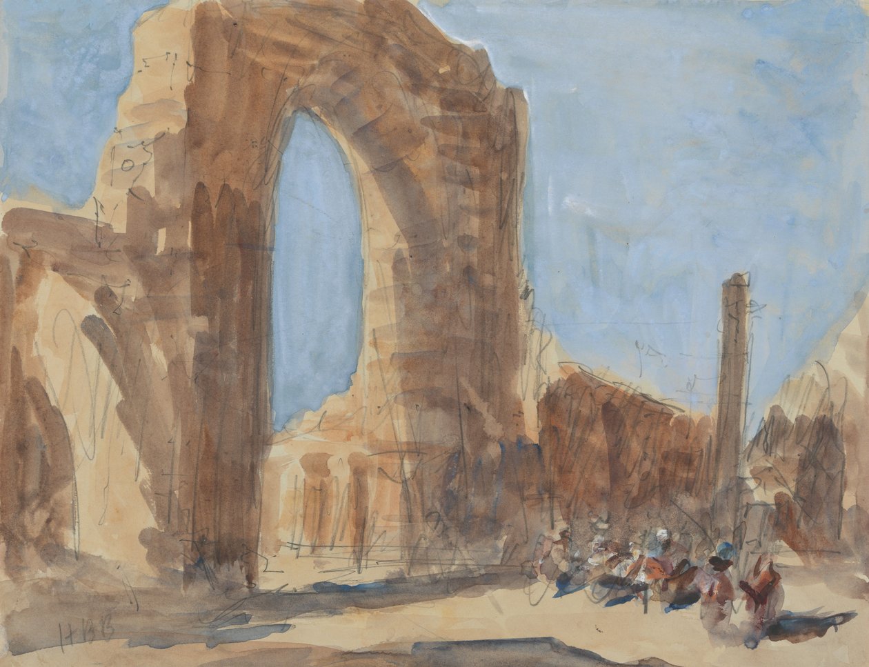 Meczet Quwwat-ul-Islam i żelazna kolumna w Delhi, kompleks Kutb Minar autorstwa Hercules Brabazon Brabazon