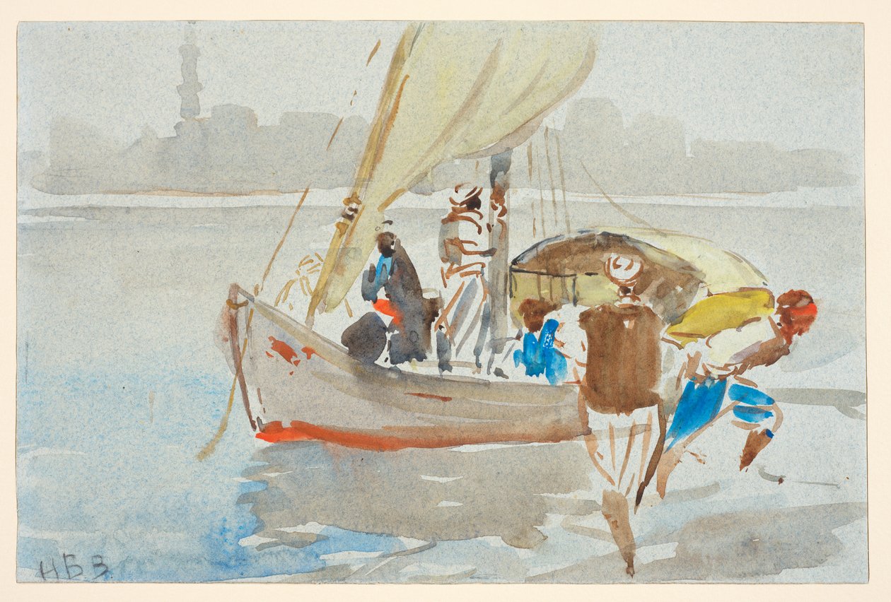 Widok na Kair (?) (dawniej „Widok Wenecji”), ok. 1860-97 (akwarela na jasnoniebieskim papierze tkanym, leżąca) autorstwa Hercules Brabazon Brabazon