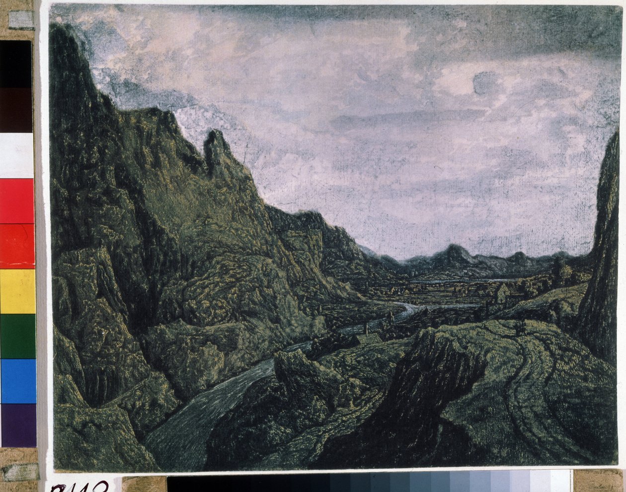Skalista dolina z drogą. Rysunek Hercules Pietersz Seghers (lub Segers autorstwa Hercules Seghers