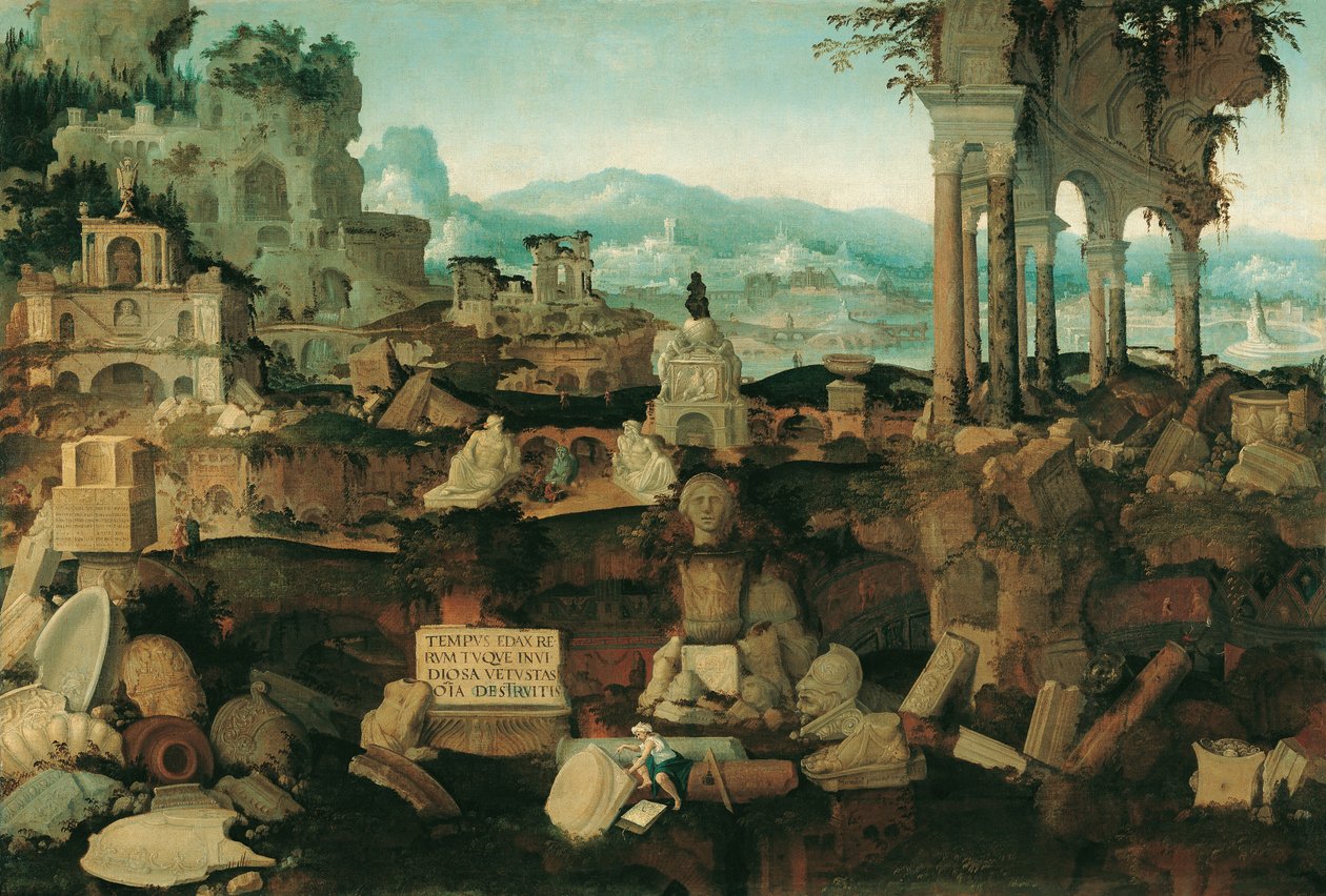 Krajobraz z rzymskimi ruinami, 1536 autorstwa Herman Posthumus