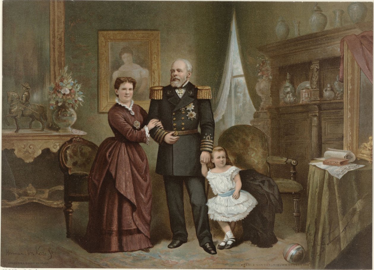 Portret Wilhelma III, króla Holandii, Emmy, królowej regentki Holandii i Wilhelminy, królowej Holandii autorstwa Herman Frederik Carel ten Kate