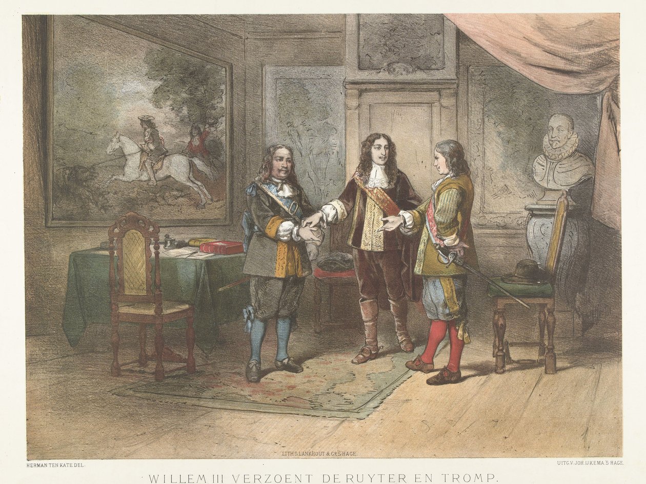 Książę Wilhelm III godzi Michiela de Ruytera i Cornelisa Tromp, 1673 Willem III godzi de Ruyter i Tromp (tytuł na obiekcie) autorstwa Herman Frederik Carel ten Kate