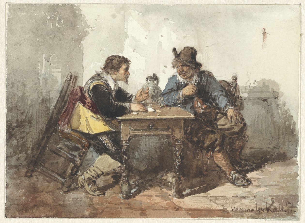 Dwóch mężczyzn siedzących przy stole autorstwa Herman Frederik Carel ten Kate