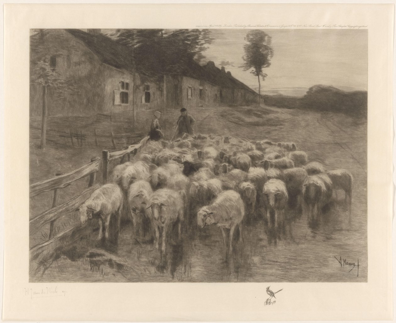 Pasterz i niewiasta ze stadem owiec autorstwa Herman Johannes van der Weele (signed by artist)