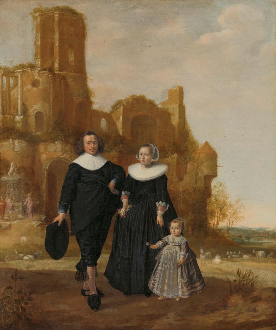 Portret pary z dzieckiem w krajobrazie autorstwa Herman Meynderts Doncker