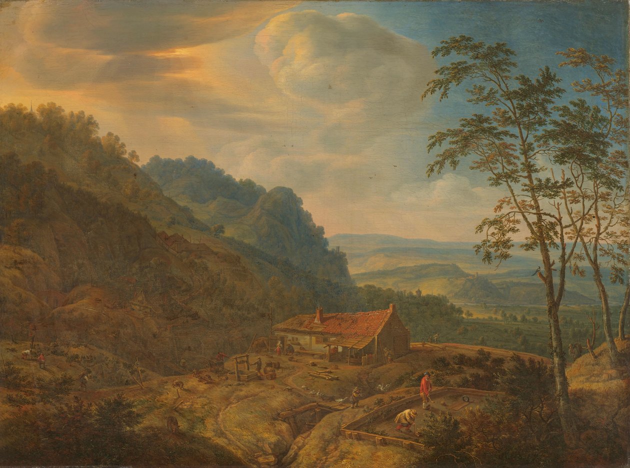 Górzysty krajobraz z farmą autorstwa Herman Saftleven