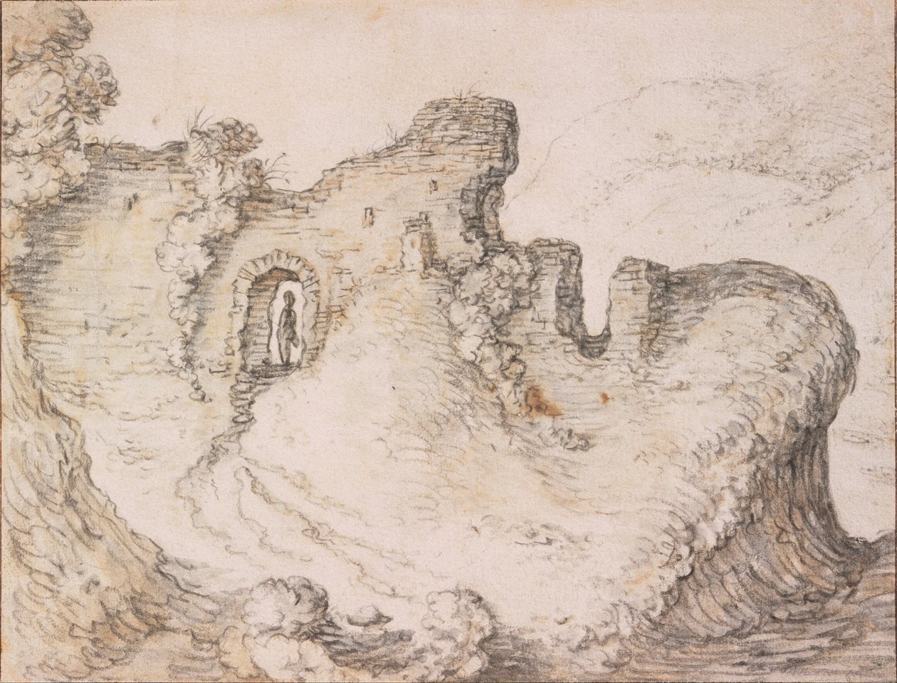 Skalisty krajobraz z ruinami, tworzącymi profil męskiej twarzy, ok. 1930 r. 1650 autorstwa Herman Saftleven