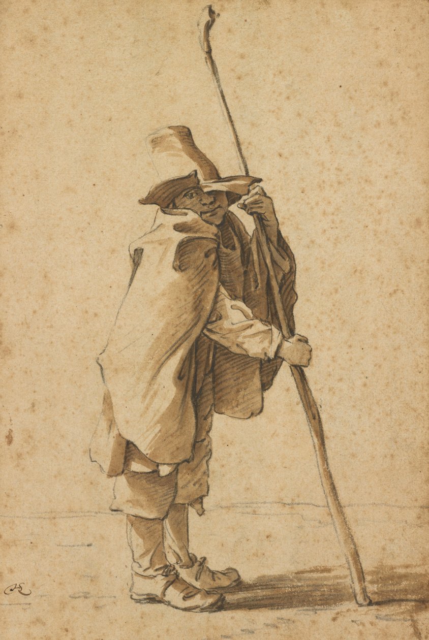 Młody pasterz opierający się na swoim "Houlette" autorstwa Herman Saftleven the Younger
