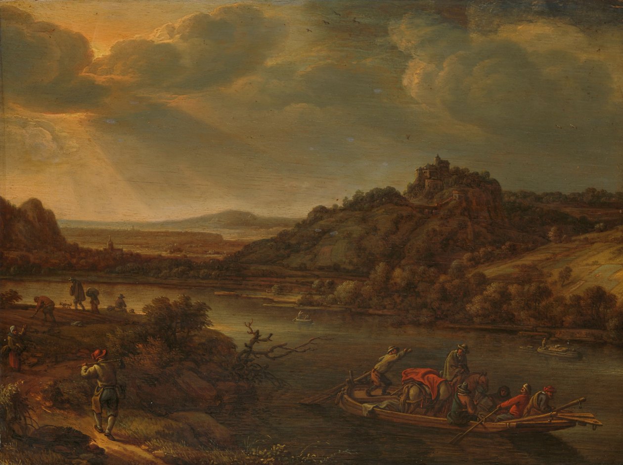 Widok na rzekę z promem autorstwa Herman the Younger Saftleven