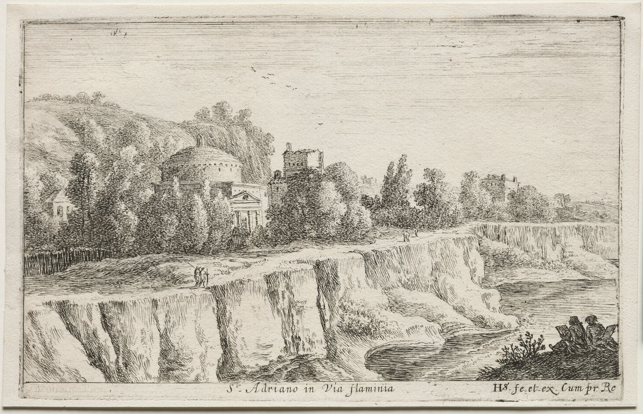Różnorodne widoki w Rzymie i okolicach: św. Adriano na Via Flaminia, 1653. autorstwa Herman van Swanevelt