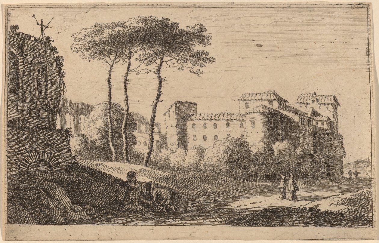 Widok kościoła „Quattro Santi Coronati” autorstwa Herman van Swanevelt