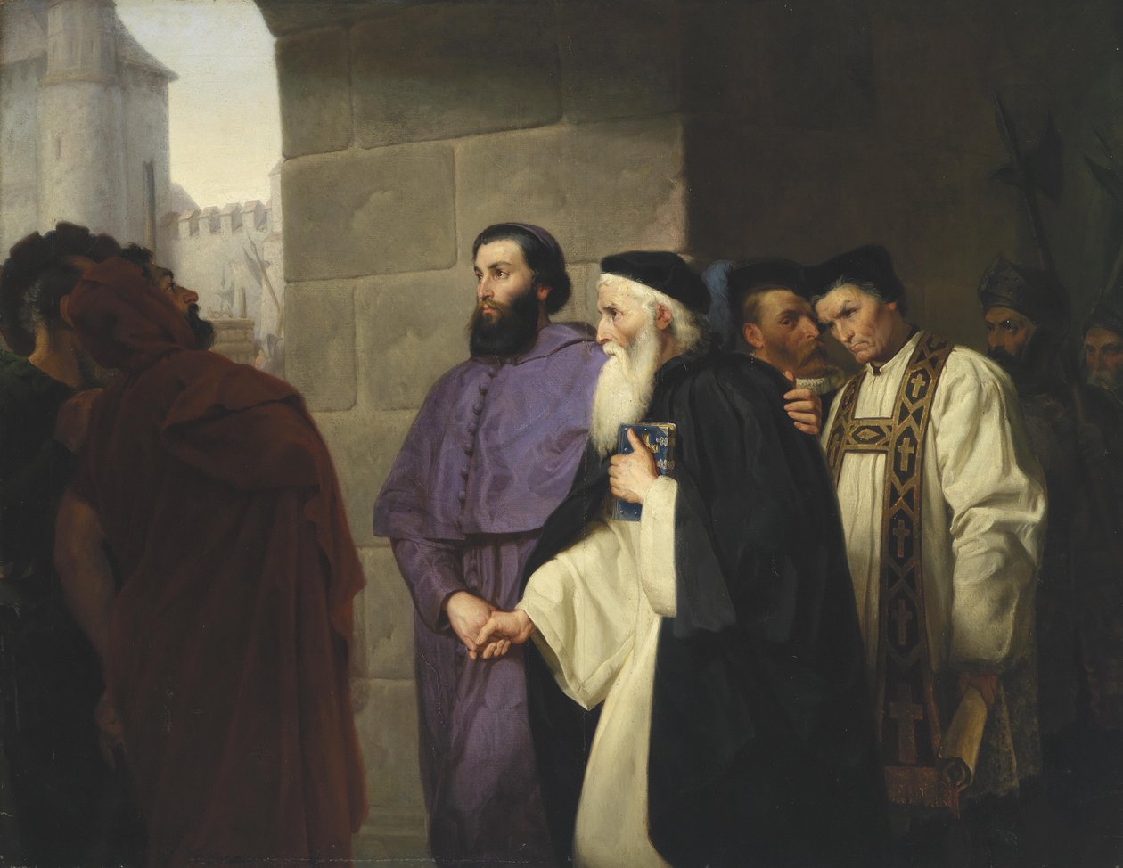 Hugh Latimer i Nicholas Ridley w drodze na stos autorstwa Hermann Schweder