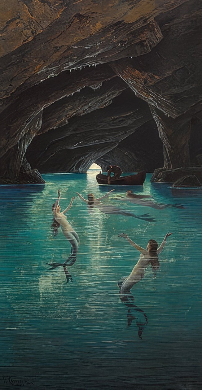 Rybak i syreny w Błękitnej Grocie na Capri autorstwa Hermann David Salomon Corrodi