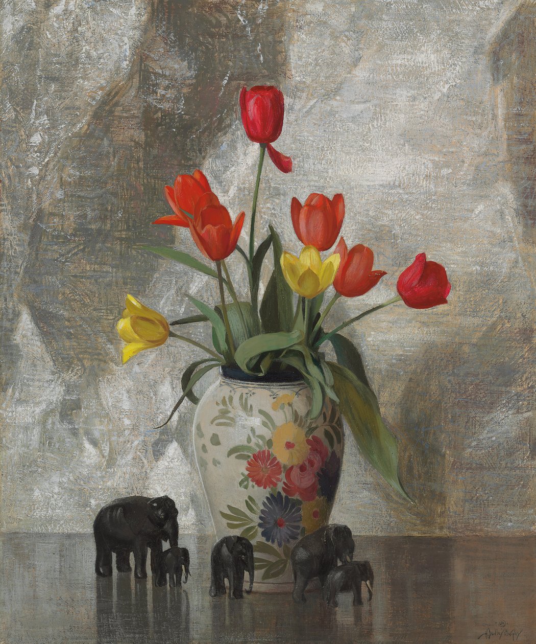 Słonie i tulipany (olej na płótnie) autorstwa Hermann Dudley Murphy