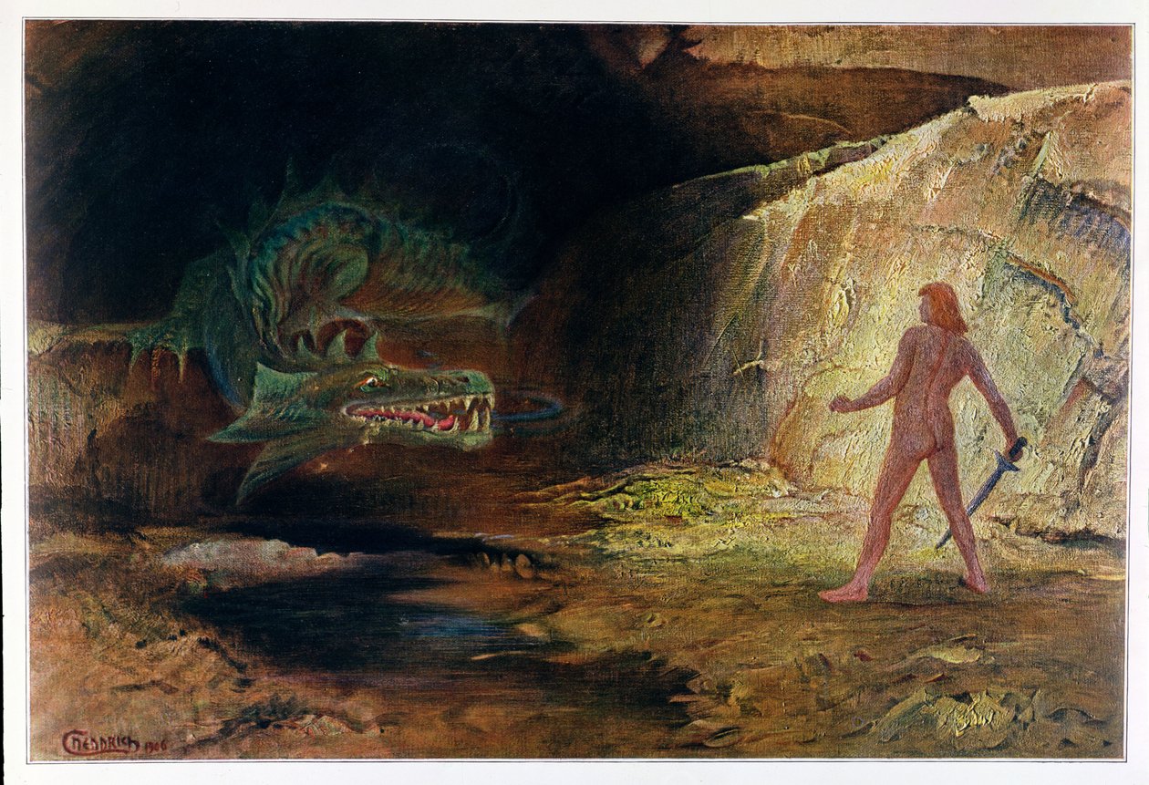 Zygfryd i Fafner, 1906 autorstwa Hermann Hendrich