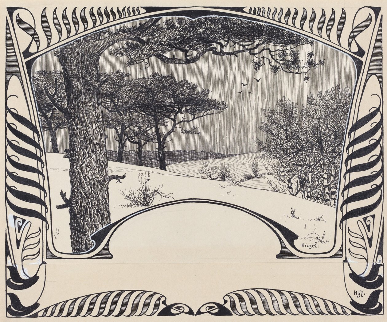 Zimowy krajobraz w granicach Jugendstil autorstwa Hermann Hirzel