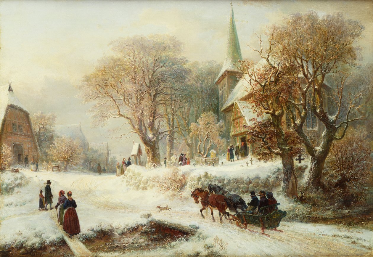Idąc do kościoła (olej na płótnie) autorstwa Hermann Kauffmann