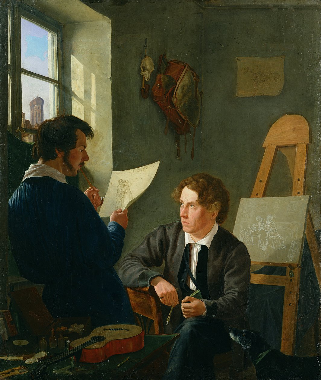 Hermann Kauffmann i Georg Haeselich (1806-94) w Kauffmanns Munich Studio, 1830 autorstwa Hermann Kauffmann
