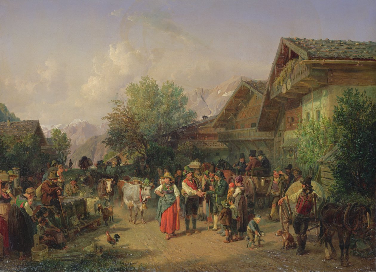 Powrót do domu z pastwiska alpejskiego, 1848 autorstwa Hermann Kauffmann