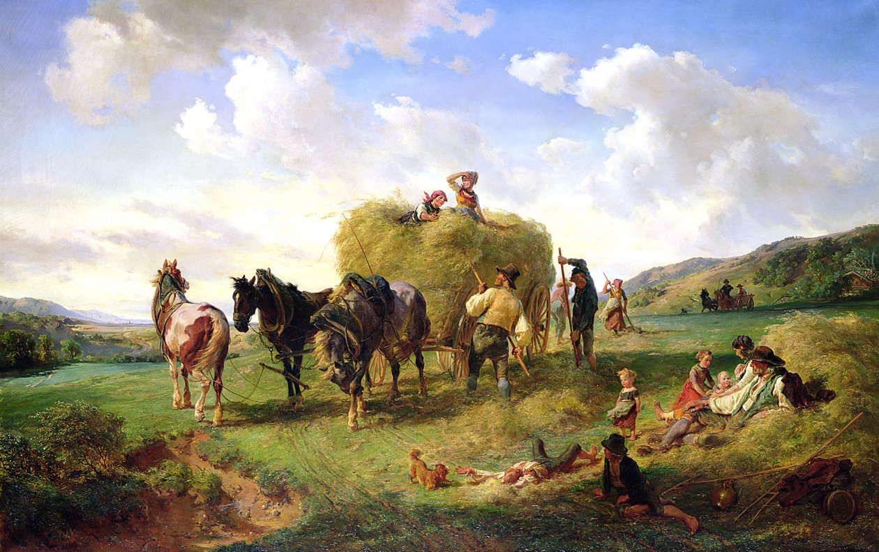 Żniwa siana, 1869 r. autorstwa Hermann Kauffmann
