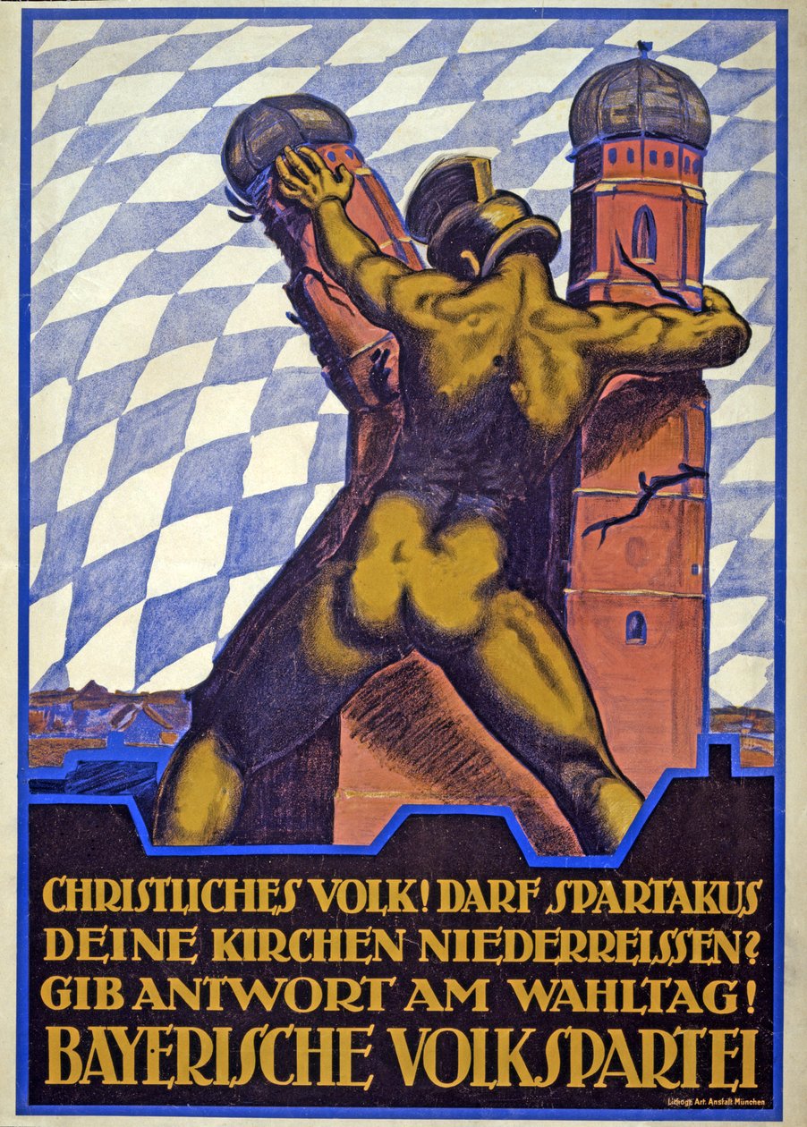 Plakat kampanii wyborczej Bawarskiej Partii Ludowej (kolor lito) autorstwa Hermann Keimel