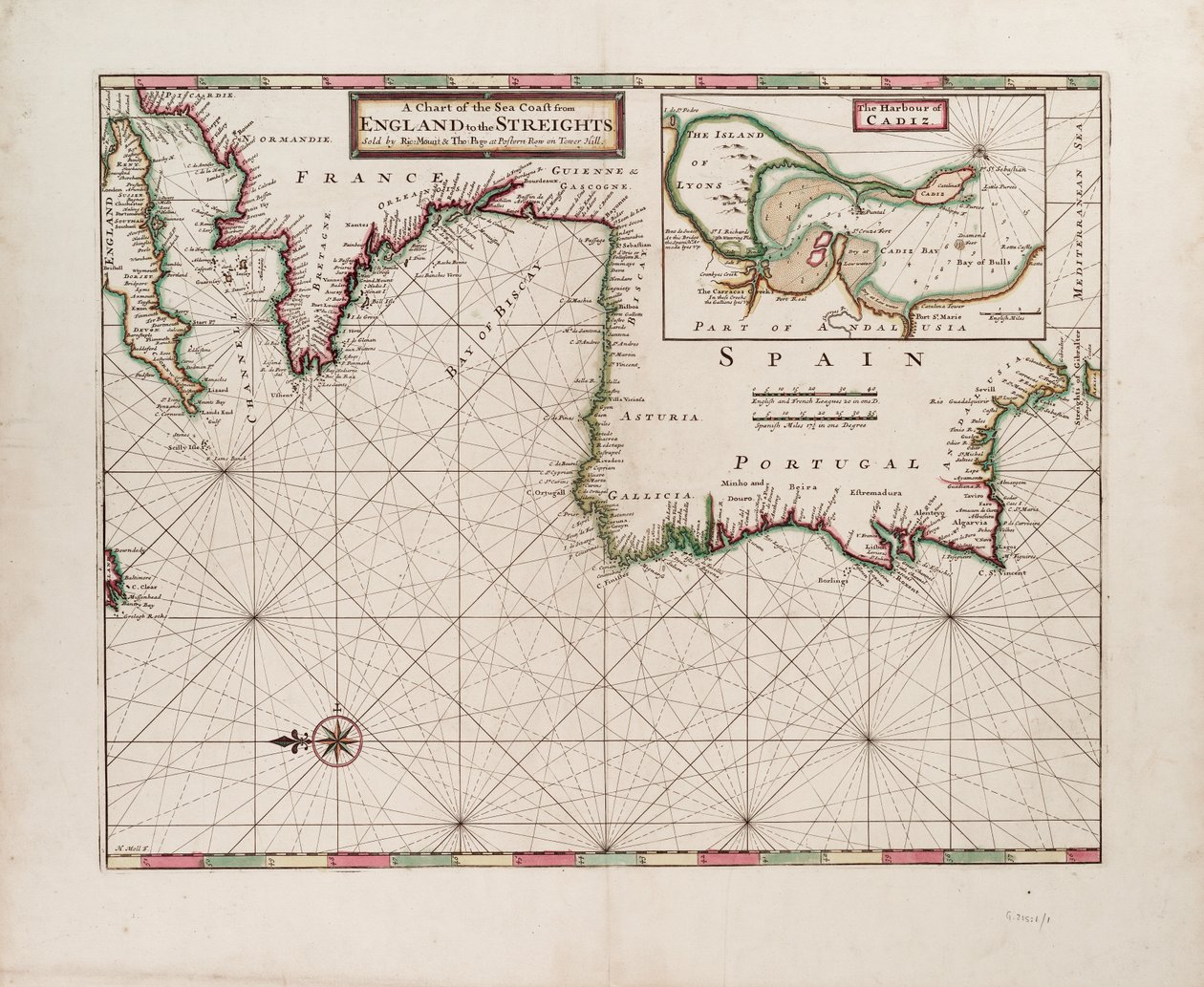 Mapa wybrzeża morskiego od Anglii po Wyspy Normandzkie autorstwa Hermann Moll