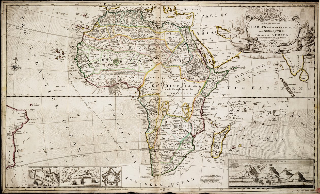 Mapa Afryki, ok. 1715 r. (kolorowa rycina) autorstwa Hermann Moll