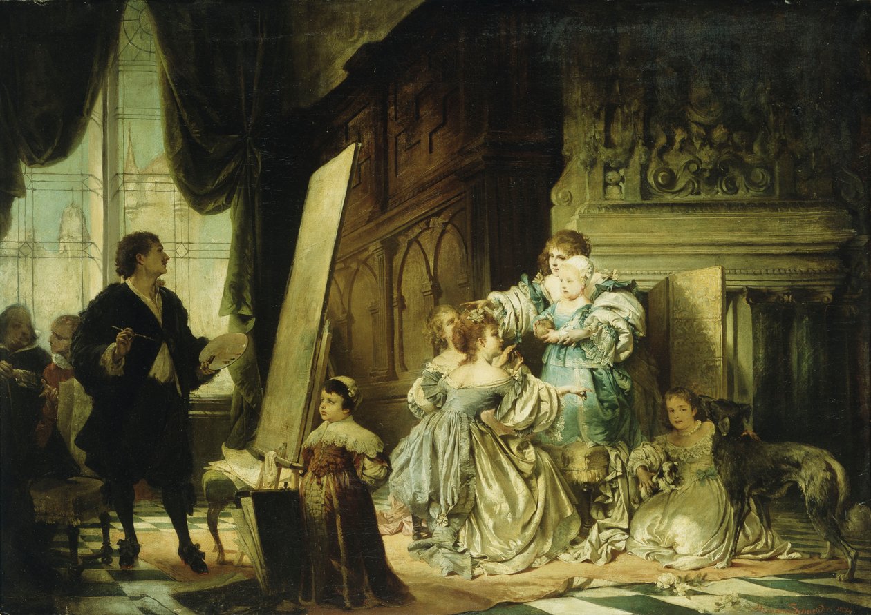 Van Dyck w swojej pracowni Maluje portret Karola, księcia Walii, syna Karola I, 1876 autorstwa Hermann Schneider