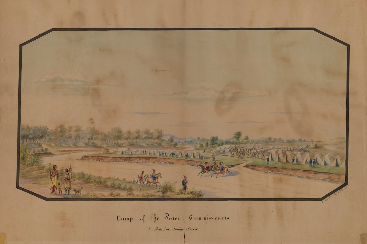 Obóz Komisarzy Pokoju w Medicine Lodge Creek autorstwa Hermann Stieffel