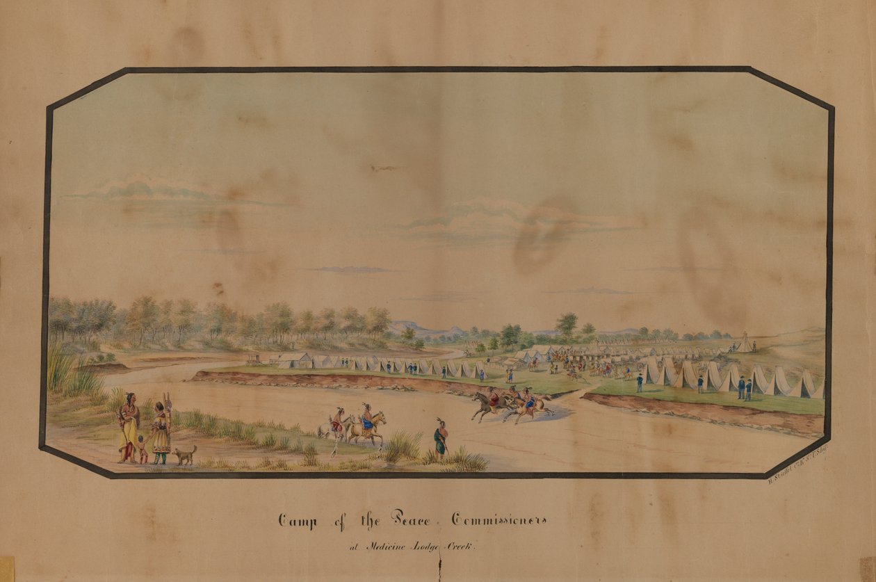 Obóz Komisarzy Pokoju w Medicine Lodge Creek, 1867. autorstwa Hermann Stieffel