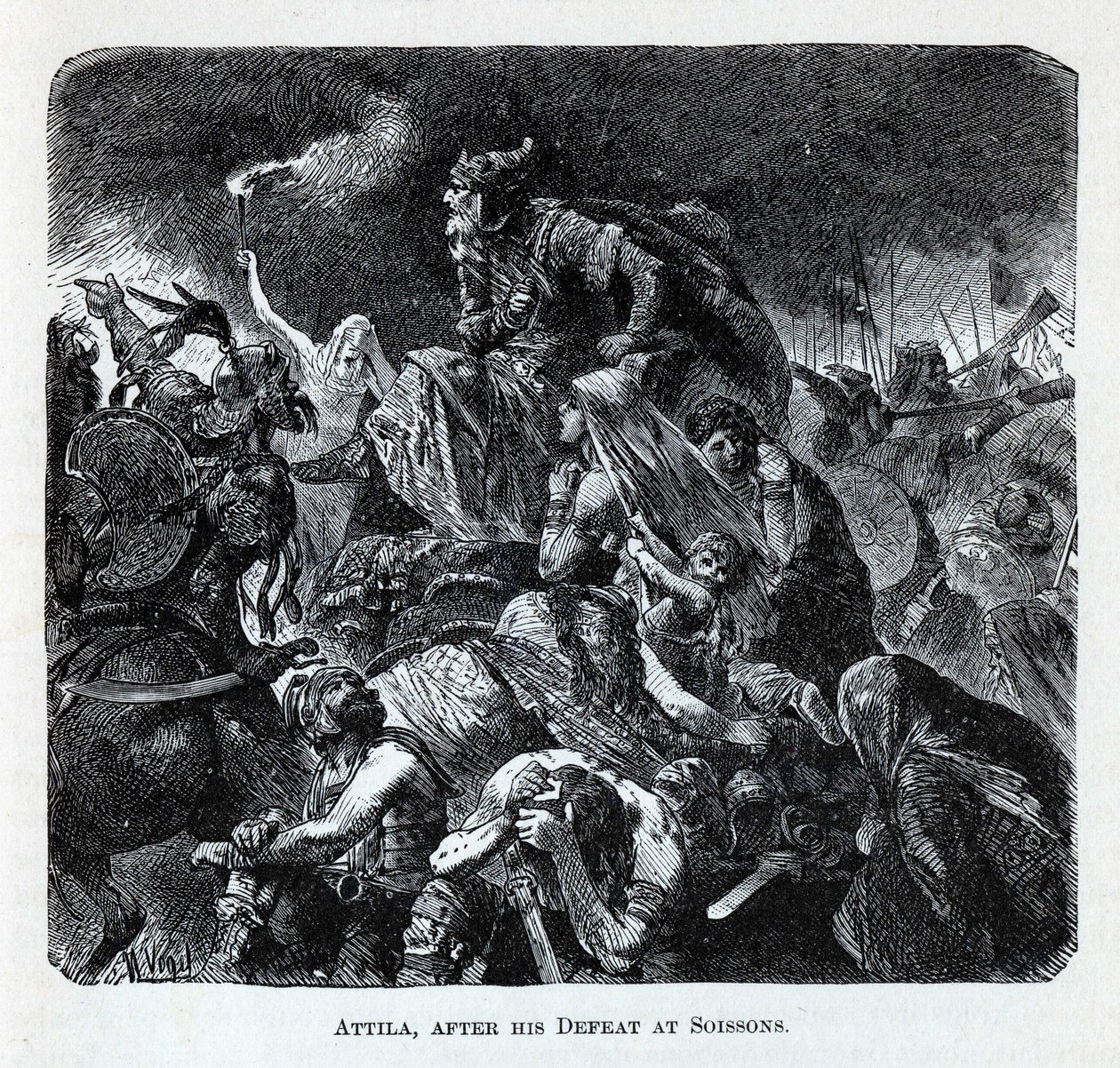 Attila po porażce w Soissons, 1882 autorstwa Hermann Vogel