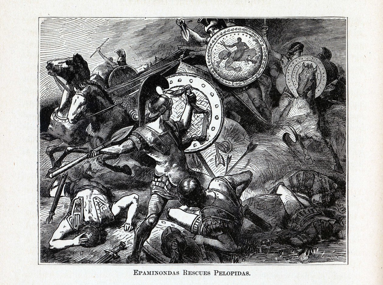 Epaminondas ratuje Pelopidasa, 1882 r autorstwa Hermann Vogel
