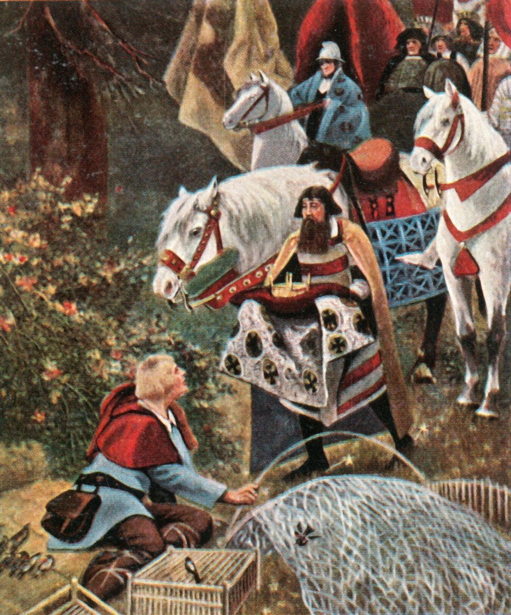 Henrykowi Ptaszkowi ofiarowano koronę podczas łapania ptaków, 1900, 1936. autorstwa Hermann Vogel