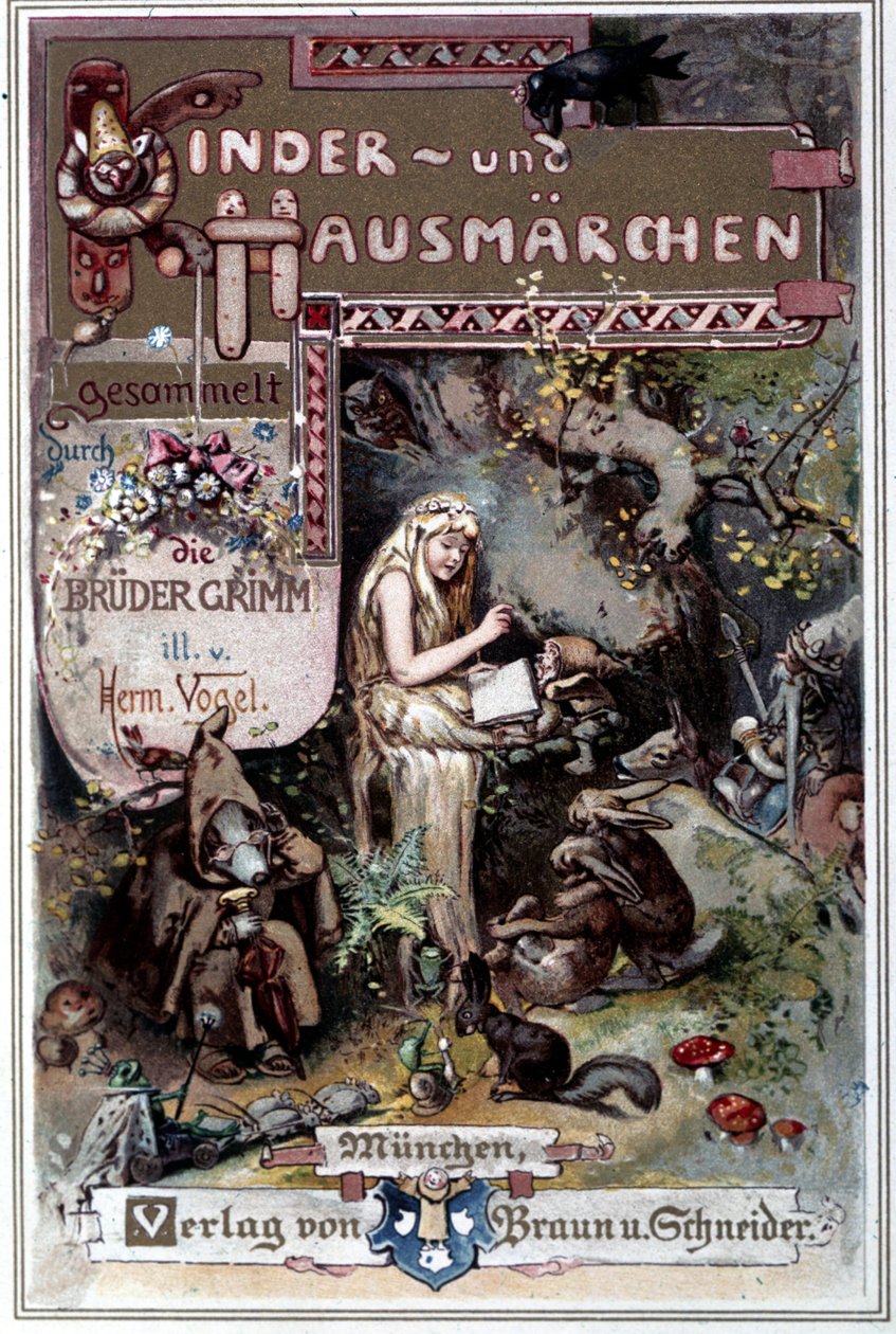 Kinder und hausmarchen (Opowieść o dzieciństwie i domu) 1812: bajki braci Grimm. Okładka Hermanna Vogla z 1894 roku przedstawiająca Królewnę Śnieżkę. autorstwa Hermann Vogel