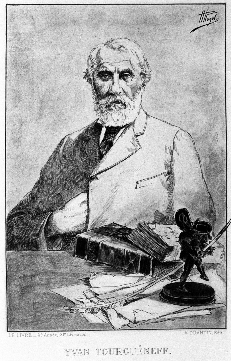 Portret rosyjskiego pisarza Iwana Turgieniewa (1818 - 1883). Rysunek Hermanna Vogla; sd. autorstwa Hermann Vogel