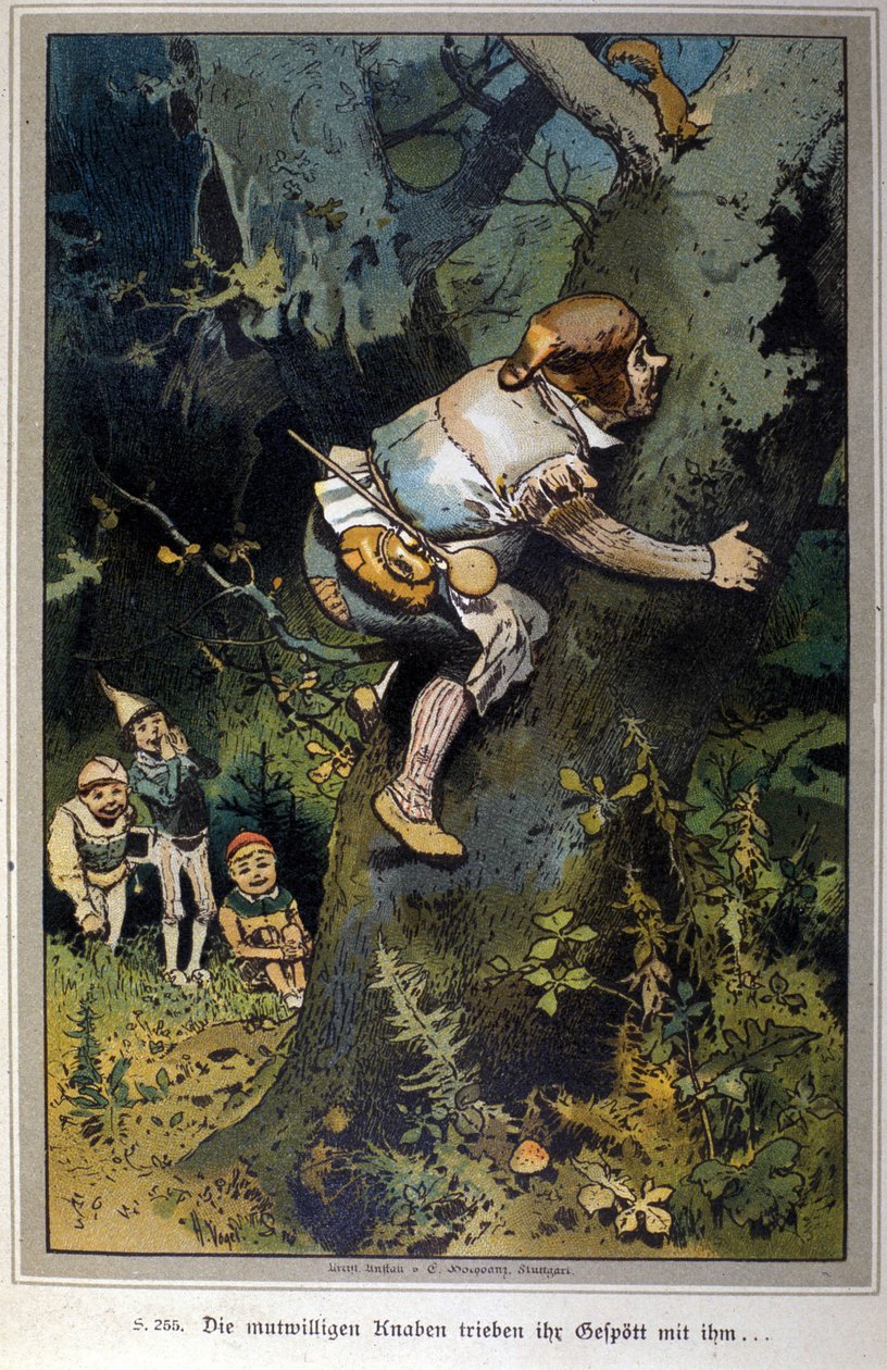 Śmiały chłopak był pośmiewiskiem wszystkich. Opowieść o braciach Jacobie Grimm (1785-1863) i Wilhelmie Grimmie (1786-1859). Ilustracja Vogla. autorstwa Hermann Vogel