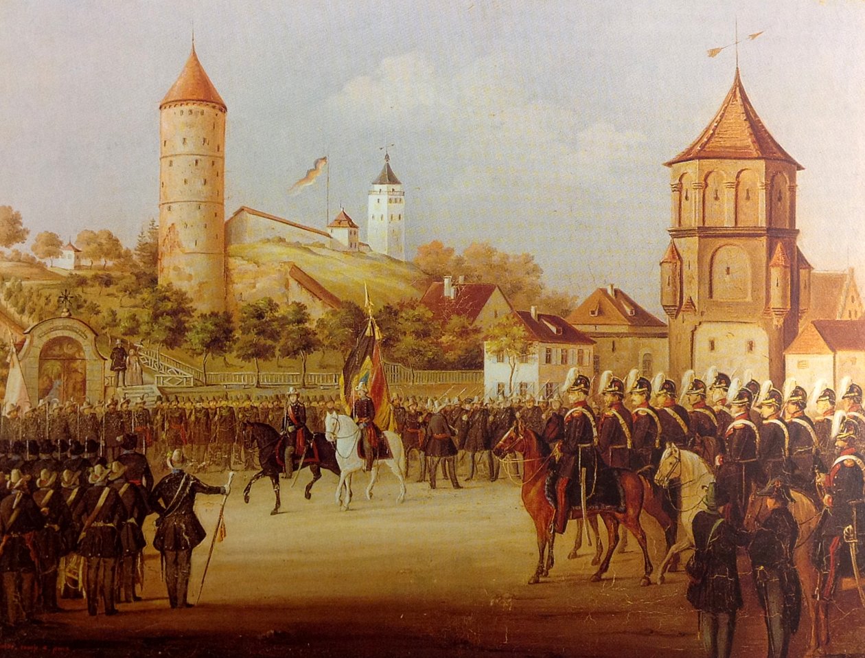 Hermann Volz Parada milicji z Biberach na Riedlinger Tor w 1849 r. autorstwa Hermann Volz