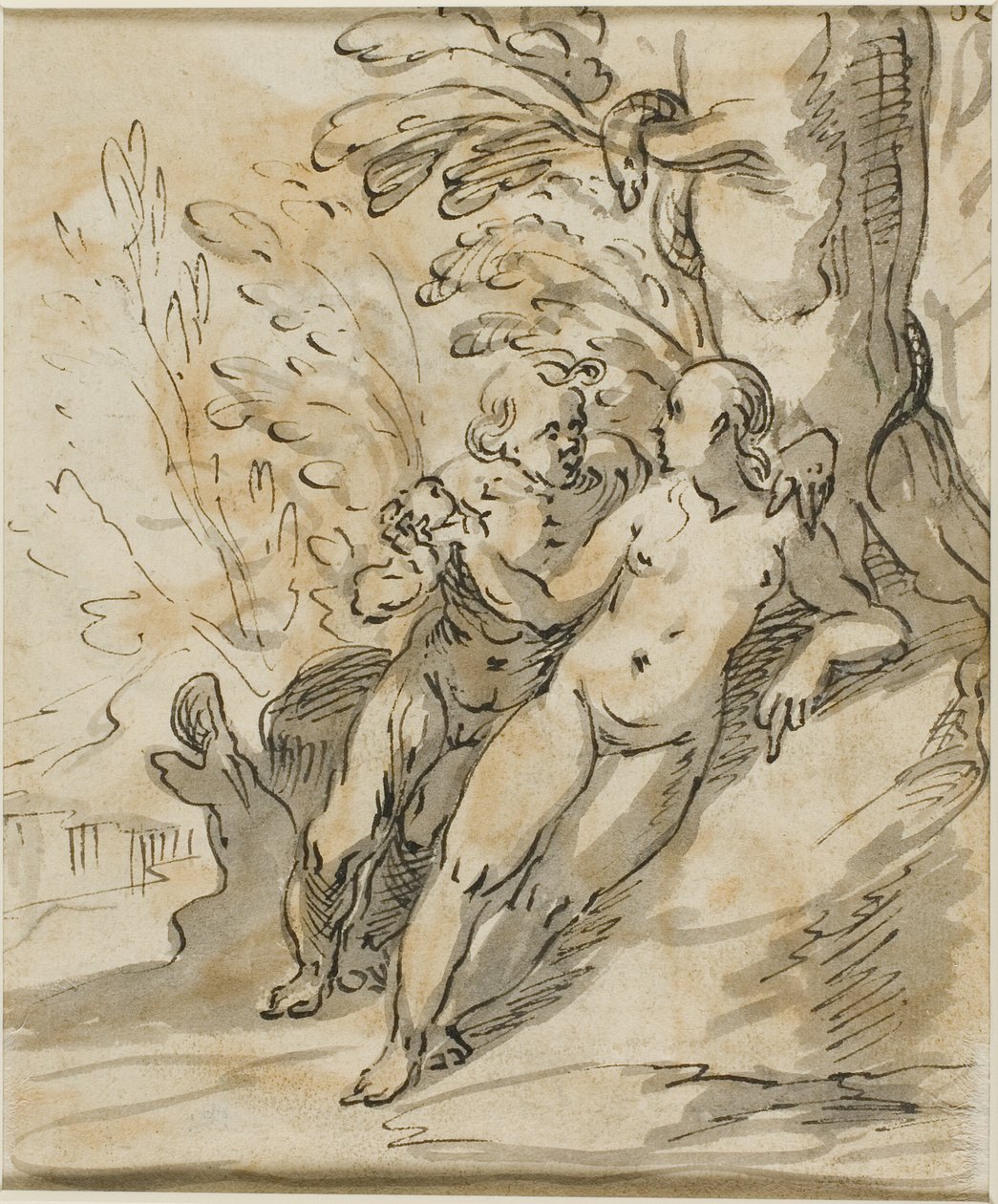 Adam i Ewa pod drzewem (recto); Dwóch mężczyzn w sporze (verso) autorstwa Hermann Weyer