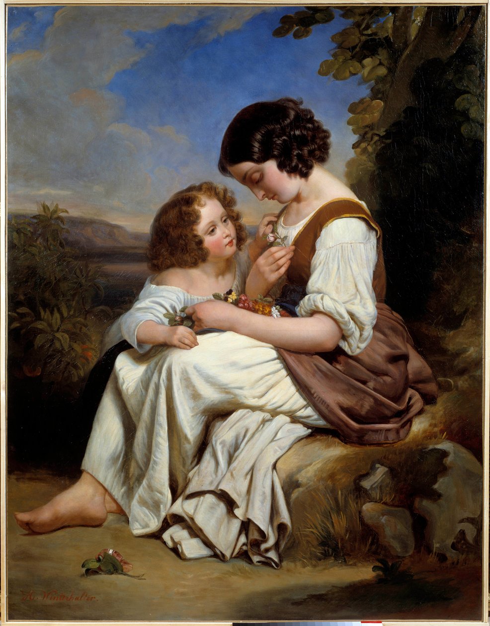 Ulubiony kwiat. Obraz Hermanna Winterhaltera (1808-1891), szkoła niemiecka, v.1840. Olej na płótnie. Wymiary: 1,50 x 1,15m. Lille, Muzeum Sztuk Pięknych autorstwa Hermann Winterhalter