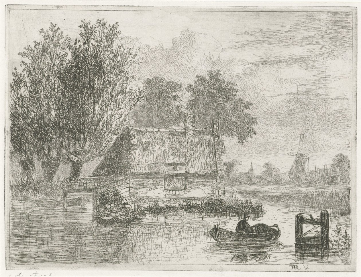 Mężczyzna z beczką w łodzi autorstwa Hermanus Jan Hendrik van Rijkelijkhuysen