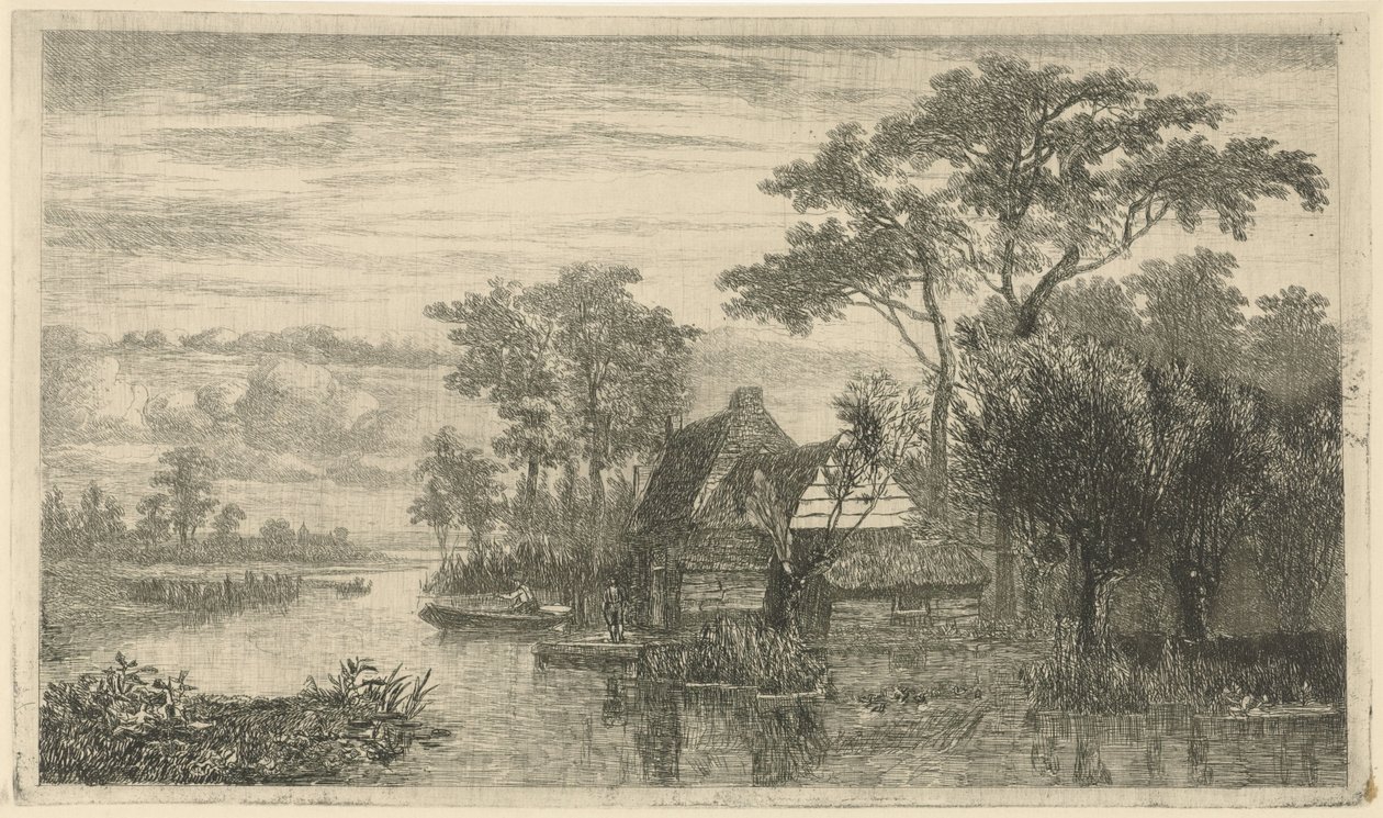 Widok na rzekę z wędkarzami autorstwa Hermanus Jan Hendrik van Rijkelijkhuysen